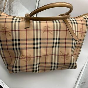 Burberry Medium Haymarket Check Salisbury Mid Camel Leather / PVC Tote